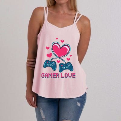 Gamer Love Video Games Funny Gamer For Valentines Day Gift Women's Strappy Tank