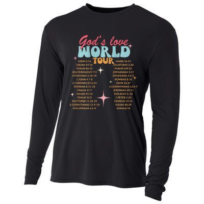 God's Love World Tour Christian Bible Verse Aesthetic (Back) Cooling Performance Long Sleeve Crew