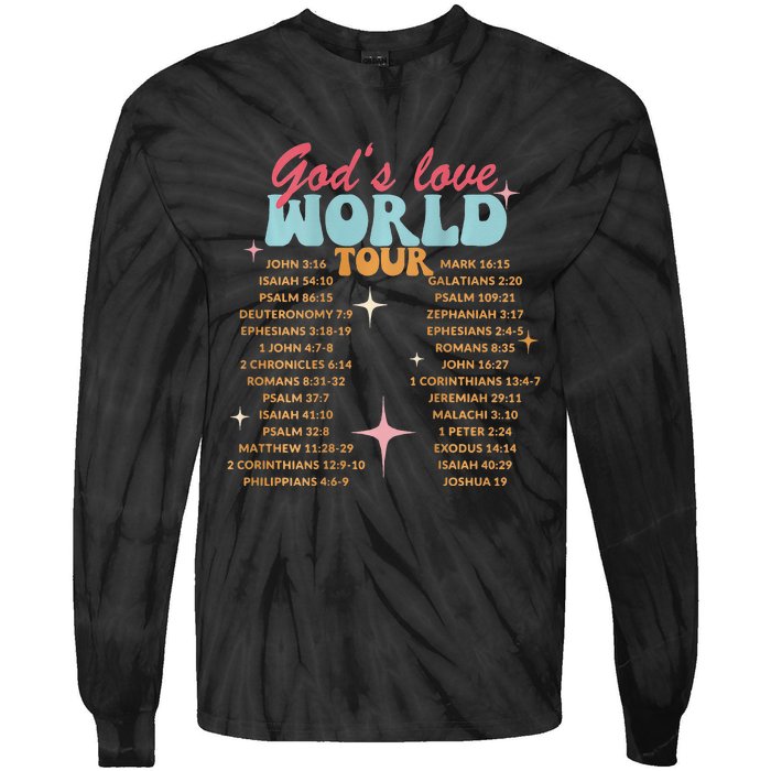 God's Love World Tour Christian Bible Verse Aesthetic (Back) Tie-Dye Long Sleeve Shirt