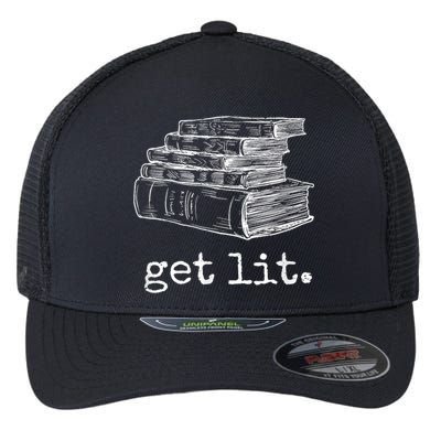 Get Lit With Books Funny Meme Flexfit Unipanel Trucker Cap