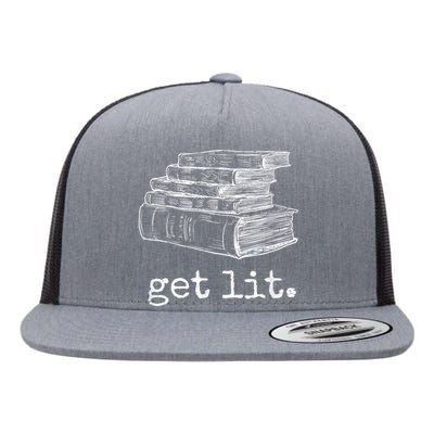 Get Lit With Books Funny Meme Flat Bill Trucker Hat