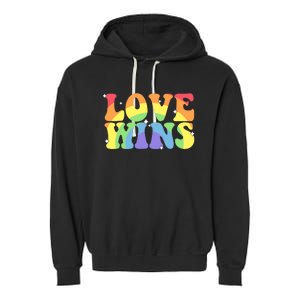 Groovy Love Wins Rainbow Pride Flag Colors LGBT Queer Ally Garment-Dyed Fleece Hoodie