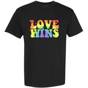 Groovy Love Wins Rainbow Pride Flag Colors LGBT Queer Ally Garment-Dyed Heavyweight T-Shirt