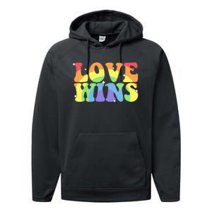 Groovy Love Wins Rainbow Pride Flag Colors LGBT Queer Ally Performance Fleece Hoodie