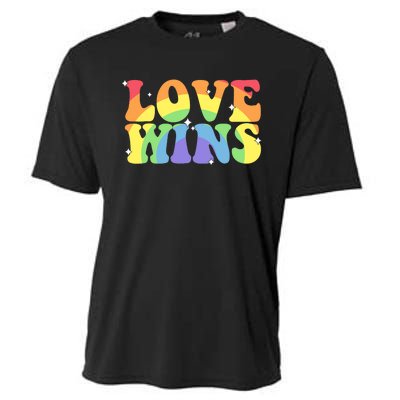 Groovy Love Wins Rainbow Pride Flag Colors LGBT Queer Ally Cooling Performance Crew T-Shirt