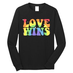 Groovy Love Wins Rainbow Pride Flag Colors LGBT Queer Ally Long Sleeve Shirt