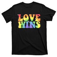 Groovy Love Wins Rainbow Pride Flag Colors LGBT Queer Ally T-Shirt