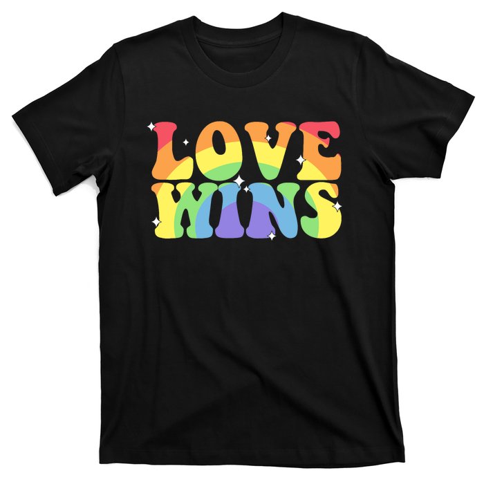 Groovy Love Wins Rainbow Pride Flag Colors LGBT Queer Ally T-Shirt