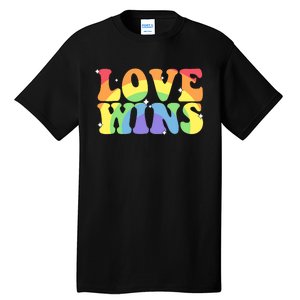 Groovy Love Wins Rainbow Pride Flag Colors LGBT Queer Ally Tall T-Shirt