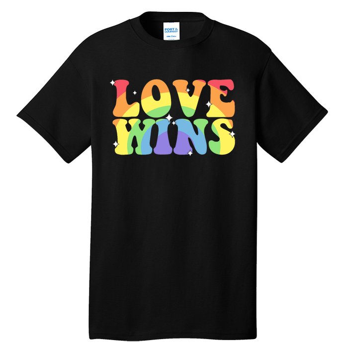 Groovy Love Wins Rainbow Pride Flag Colors LGBT Queer Ally Tall T-Shirt