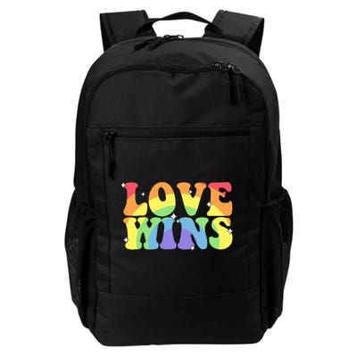 Groovy Love Wins Rainbow Pride Flag Colors LGBT Queer Ally Daily Commute Backpack