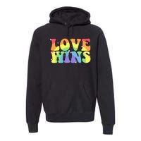 Groovy Love Wins Rainbow Pride Flag Colors LGBT Queer Ally Premium Hoodie