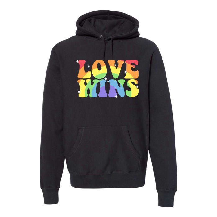 Groovy Love Wins Rainbow Pride Flag Colors LGBT Queer Ally Premium Hoodie