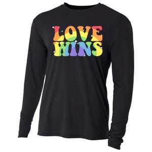 Groovy Love Wins Rainbow Pride Flag Colors LGBT Queer Ally Cooling Performance Long Sleeve Crew