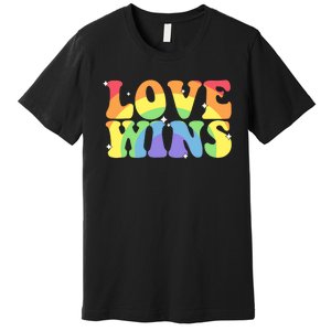 Groovy Love Wins Rainbow Pride Flag Colors LGBT Queer Ally Premium T-Shirt