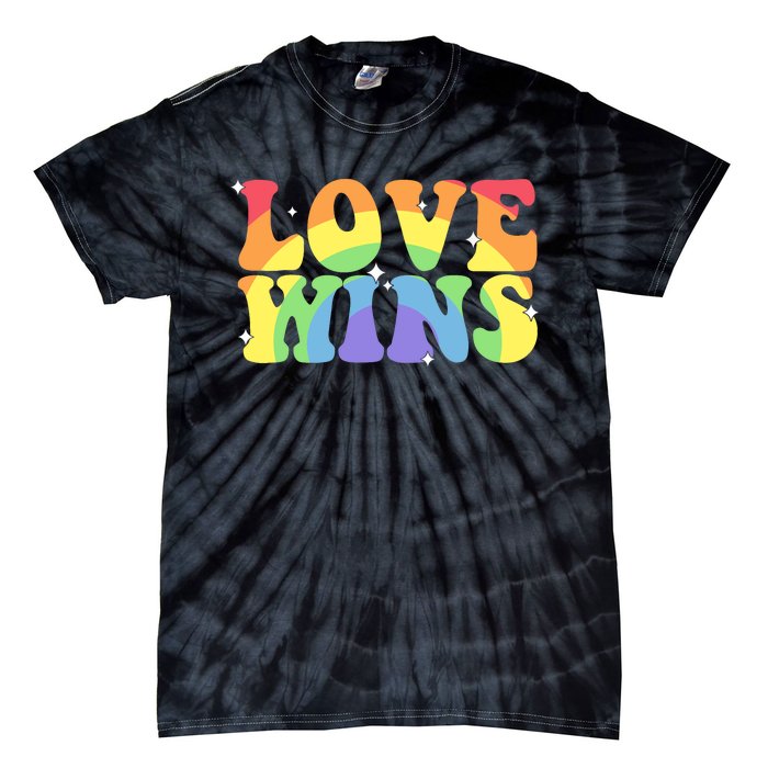 Groovy Love Wins Rainbow Pride Flag Colors LGBT Queer Ally Tie-Dye T-Shirt