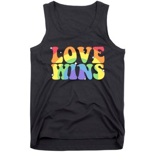 Groovy Love Wins Rainbow Pride Flag Colors LGBT Queer Ally Tank Top