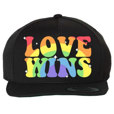 Groovy Love Wins Rainbow Pride Flag Colors LGBT Queer Ally Wool Snapback Cap