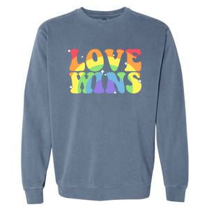 Groovy Love Wins Rainbow Pride Flag Colors LGBT Queer Ally Garment-Dyed Sweatshirt