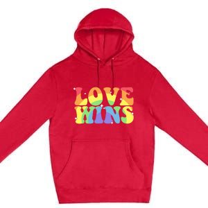 Groovy Love Wins Rainbow Pride Flag Colors LGBT Queer Ally Premium Pullover Hoodie