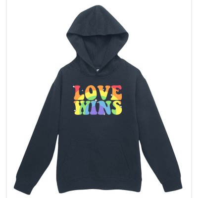 Groovy Love Wins Rainbow Pride Flag Colors LGBT Queer Ally Urban Pullover Hoodie