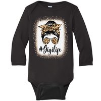 Gigi Life Women Messy Bun Grandma Grandmother Announcement Gift Baby Long Sleeve Bodysuit