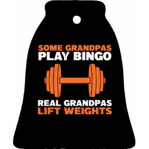 Grandpa Lift Weights Bodybuilding Grandfather Weightlifting Ceramic Bell Ornament