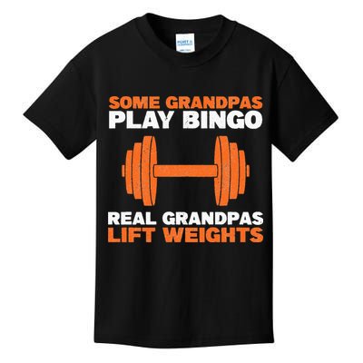 Grandpa Lift Weights Bodybuilding Grandfather Weightlifting Kids T-Shirt