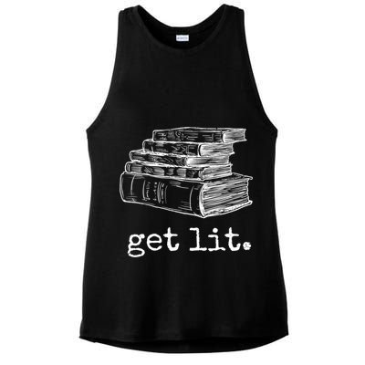 Get Lit With Books Funny Meme Gift For Book Lover, Reading TShirt Ladies PosiCharge Tri-Blend Wicking Tank