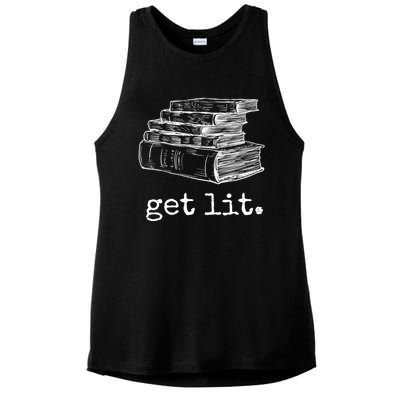 Get Lit With Books Funny Meme Gift For Book Lover, Reading TShirt Ladies PosiCharge Tri-Blend Wicking Tank