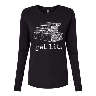 Get Lit With Books Funny Meme Gift For Book Lover, Reading TShirt Womens Cotton Relaxed Long Sleeve T-Shirt