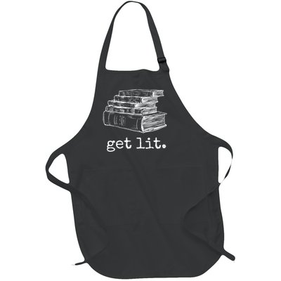 Get Lit With Books Funny Meme Gift For Book Lover, Reading TShirt Full-Length Apron With Pockets