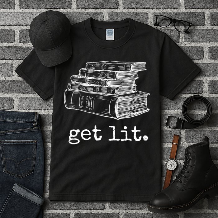 Get Lit With Books Funny Meme Gift For Book Lover, Reading TShirt Tall T-Shirt