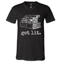 Get Lit With Books Funny Meme Gift For Book Lover, Reading TShirt V-Neck T-Shirt