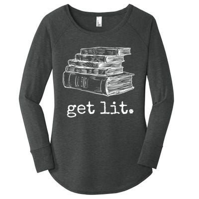 Get Lit With Books Funny Meme Gift For Book Lover, Reading TShirt Women's Perfect Tri Tunic Long Sleeve Shirt