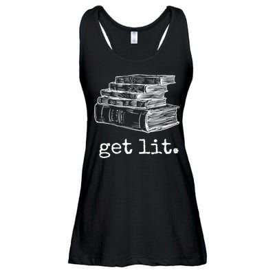Get Lit With Books Funny Meme Gift For Book Lover, Reading TShirt Ladies Essential Flowy Tank