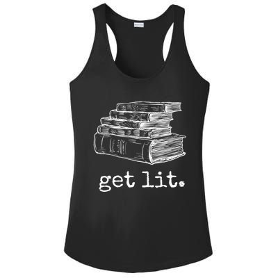 Get Lit With Books Funny Meme Gift For Book Lover, Reading TShirt Ladies PosiCharge Competitor Racerback Tank