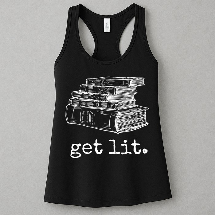 Get Lit With Books Funny Meme Gift For Book Lover, Reading TShirt Womens Tank Top