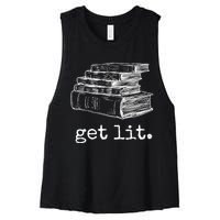 Get Lit With Books Funny Meme Gift For Book Lover, Reading TShirt Women's Racerback Cropped Tank