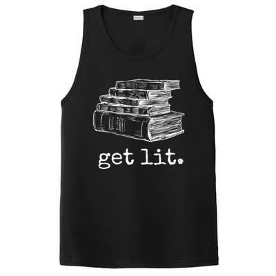 Get Lit With Books Funny Meme Gift For Book Lover, Reading TShirt PosiCharge Competitor Tank