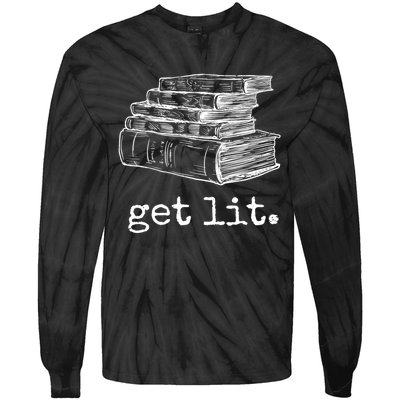 Get Lit With Books Funny Meme Gift For Book Lover, Reading TShirt Tie-Dye Long Sleeve Shirt