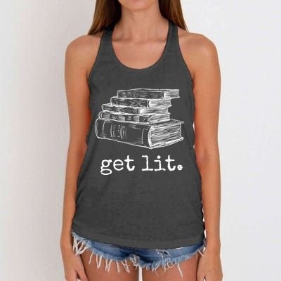 Get Lit With Books Funny Meme Gift For Book Lover, Reading TShirt Women's Knotted Racerback Tank