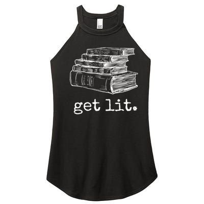 Get Lit With Books Funny Meme Gift For Book Lover, Reading TShirt Women's Perfect Tri Rocker Tank