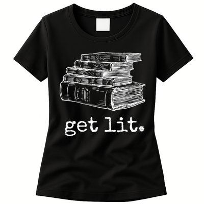 Get Lit With Books Funny Meme Gift For Book Lover, Reading TShirt Womens T-Shirt