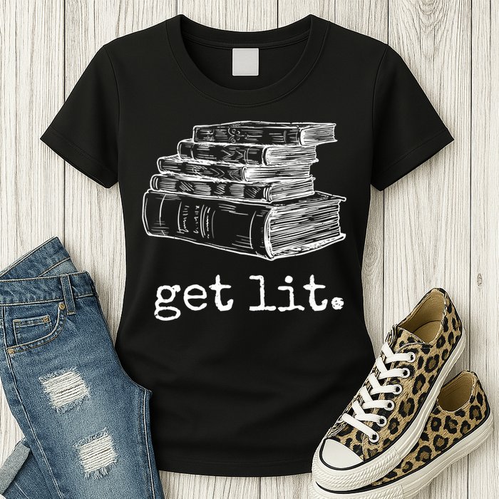 Get Lit With Books Funny Meme Gift For Book Lover, Reading TShirt Womens T-Shirt