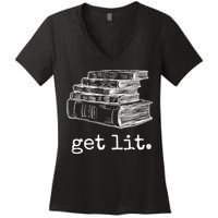 Get Lit With Books Funny Meme Gift For Book Lover, Reading TShirt Women's V-Neck T-Shirt