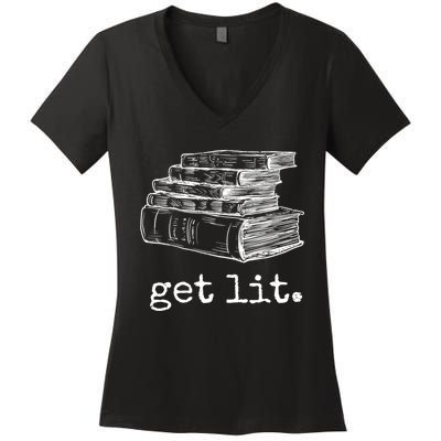 Get Lit With Books Funny Meme Gift For Book Lover, Reading TShirt Women's V-Neck T-Shirt