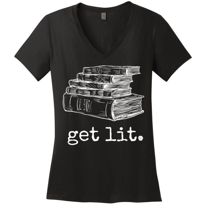 Get Lit With Books Funny Meme Gift For Book Lover, Reading TShirt Women's V-Neck T-Shirt