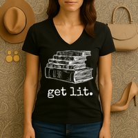 Get Lit With Books Funny Meme Gift For Book Lover, Reading TShirt Women's V-Neck T-Shirt