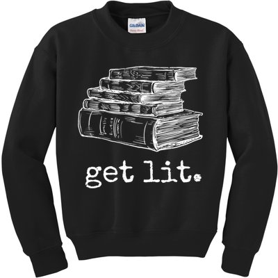 Get Lit With Books Funny Meme Gift For Book Lover, Reading TShirt Kids Sweatshirt